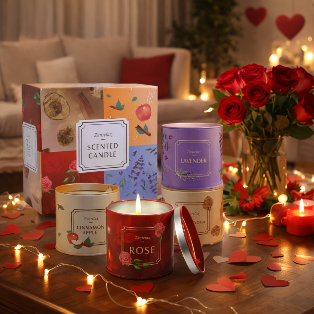 Scented Candle Set for Women 30oz - Rose Sandalwood Cinnamon Apple Lavender Fragrance Metal Jar Candles Gift Set for Christmas Birthday Valentine Holiday Home Decor