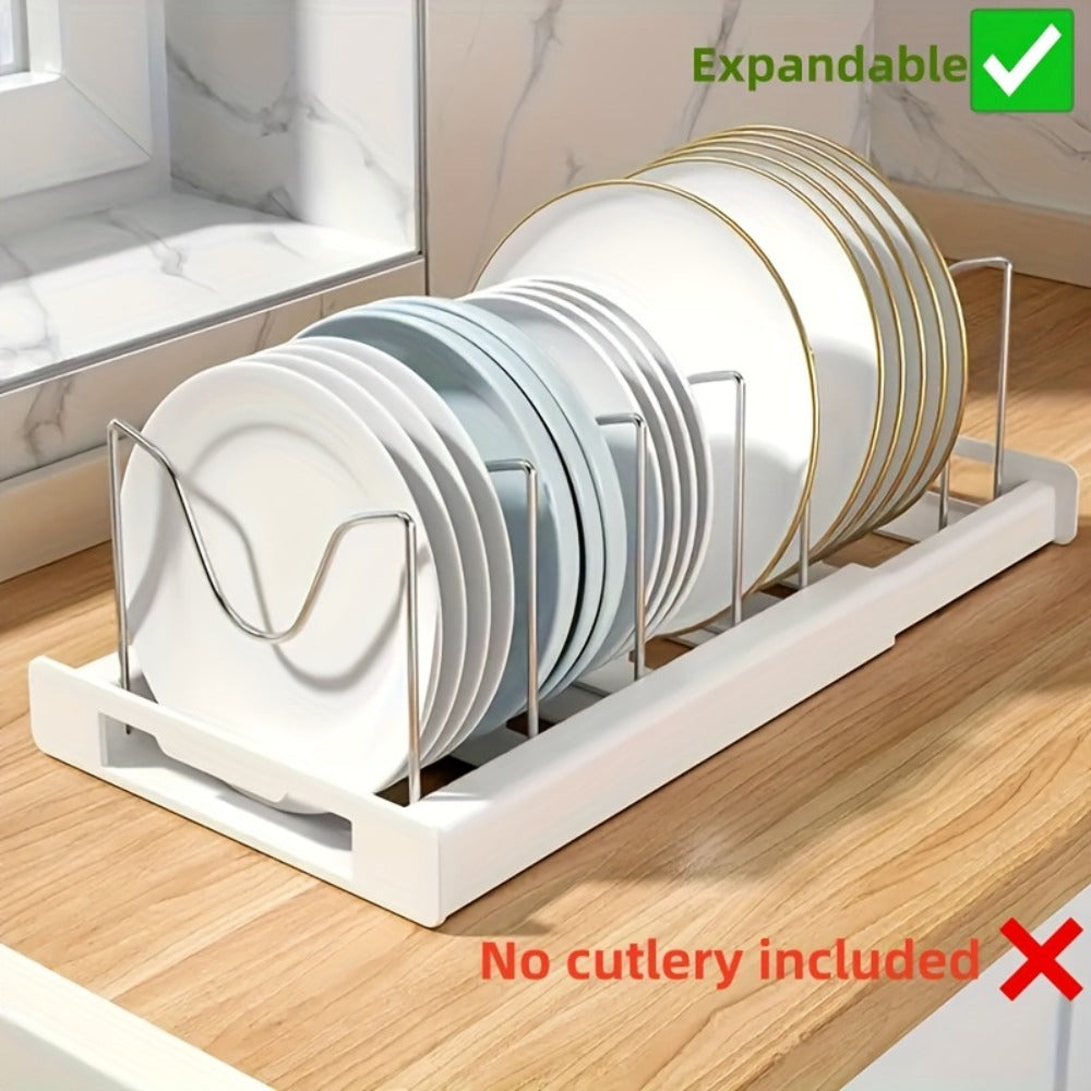 Pots and Pans Organizer Rack Adjustable Expandable - Metal Bakeware Organizer with Dividers, Pot Lid Holder for Under Cabinet & Kitchen Cabinet Storage, Holds Pots, Pans, Lids & Bakeware, White
