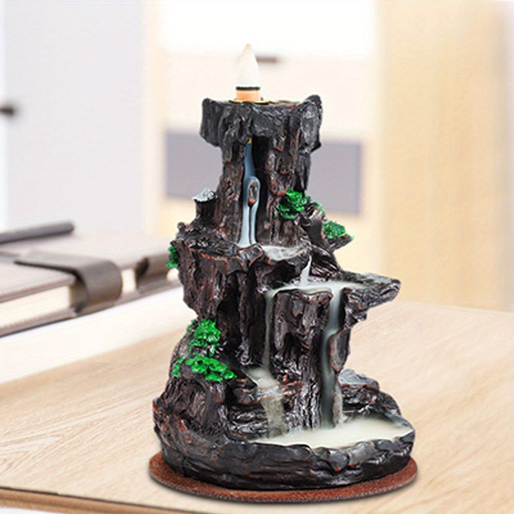 Backflow Incense Burner Waterfall Smoke Effect 2-Side Incense Holder with 120 Backflow Cones 30 Incense Sticks Aromatherapy Ornament for Home Decor Meditation Yoga Relaxation Stress Relief
