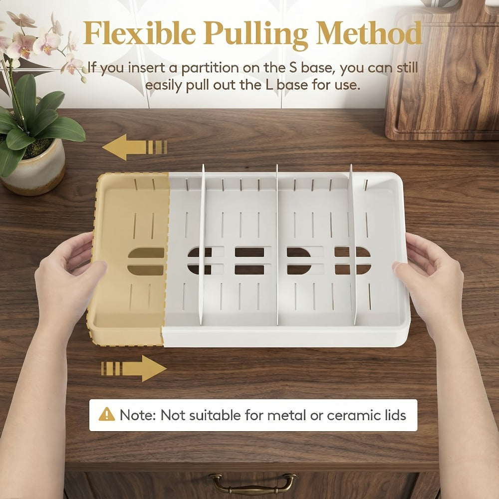 Adjustable Cabinet Lid Organizer ¨C Extra Large 13-24¡± Food Storage Container Lid Divider with 8 Inserts & 21 Compartments, BPA-Free Plastic Lid Holder for Kitchen Cabinet & Pantry Organization