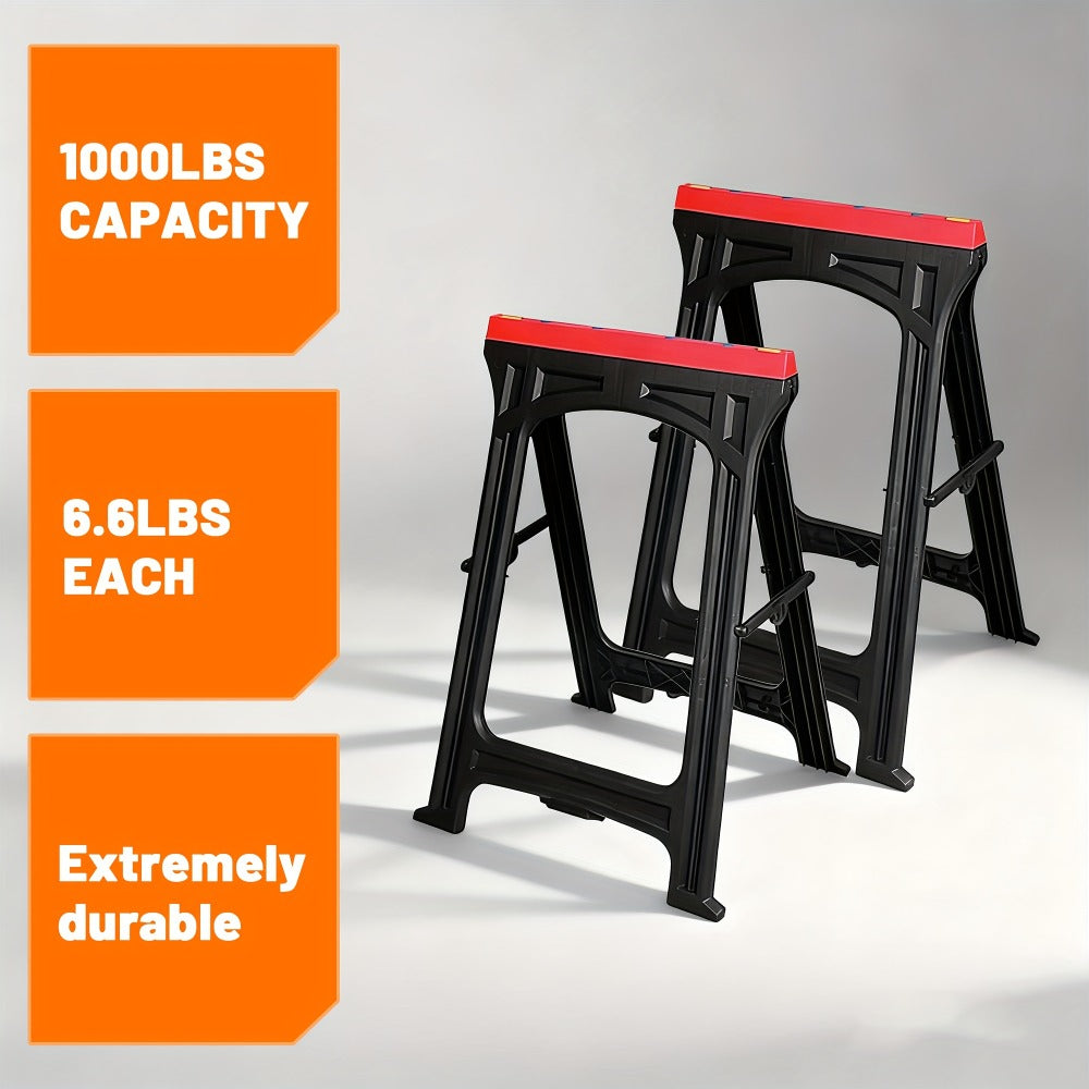 Folding Sawhorse 2 Pack Heavy Duty 700LBS Capacity Portable Work Support Horses Foldable Steel Saw Horse Set with Non-Slip Legs for Workshop Garage DIY Projects