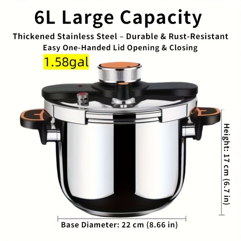 Pressure Cooker Stainless Steel with One-Twist Lock Lid ¨C Heavy-Duty Induction & Gas Compatible Stew Pot in 1.32gal, 1.59gal & 2.11gal, Dishwasher Safe Family Soup Cooker for Daily Cooking