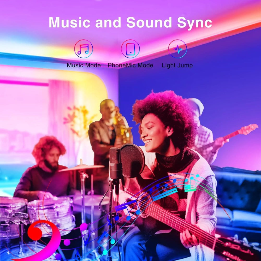 Color Changing LED Strip Lights RGB Music Sync App Remote Control 16 Million Colors Dimmable Timer DIY Smart Light Strip for Bedroom Living Room Party Holiday Christmas Decor 25ft 50ft 100ft 200ft 260ft
