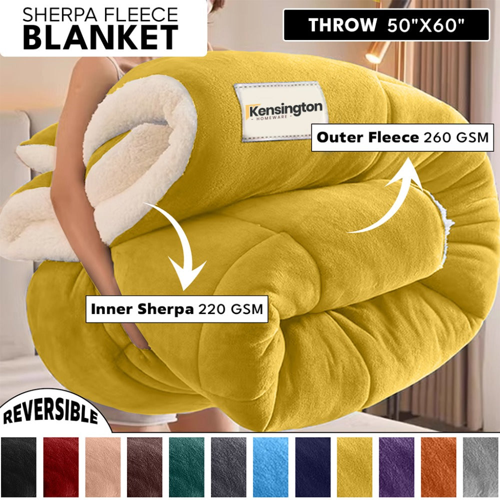 480GSM Sherpa Fleece Blanket ¨C Double-Sided Heavy Warm Throw for Couch, Bed & Travel, Reversible All Season, 13 Colors, 3 Sizes