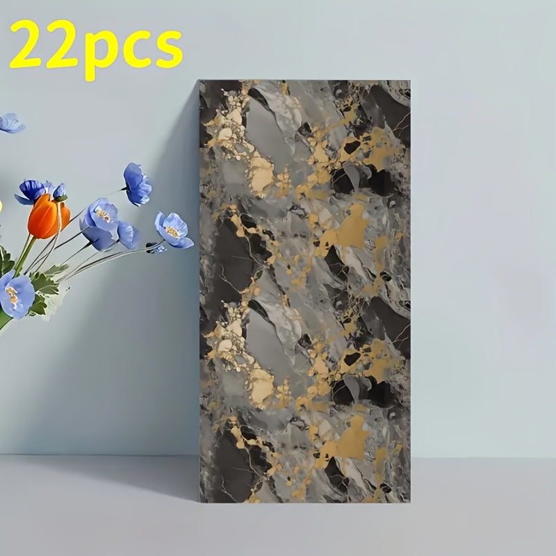 Self-Adhesive Waterproof PVC Wall Sticker 22pcs Peel and Stick Marble Boho Wallpaper 11.81x23.62in Oil Resistant for Kitchen Bathroom Living Room Bedroom Decor