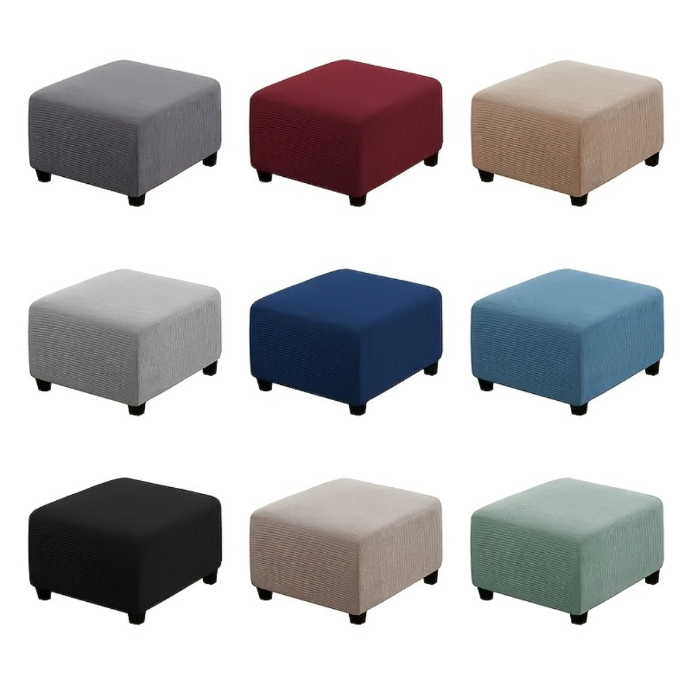 Square Ottoman Cover Elastic Stretch - Polar Fleece Footstool Slipcover with Elastic Band Closure Machine Washable for Home Office Decor, 6 Colors L XL