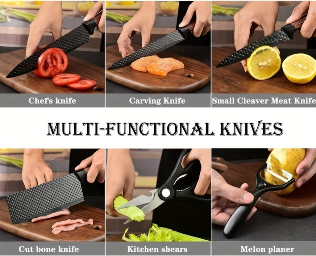 Kitchen Knife Set 6-Piece Professional Chef's Knife Set | High Carbon Stainless Steel Ultra-Sharp Blades | Non-Stick Ergonomic Wooden Handle | Chef Slicing Scraper Scissors | Home & Gift Box Set
