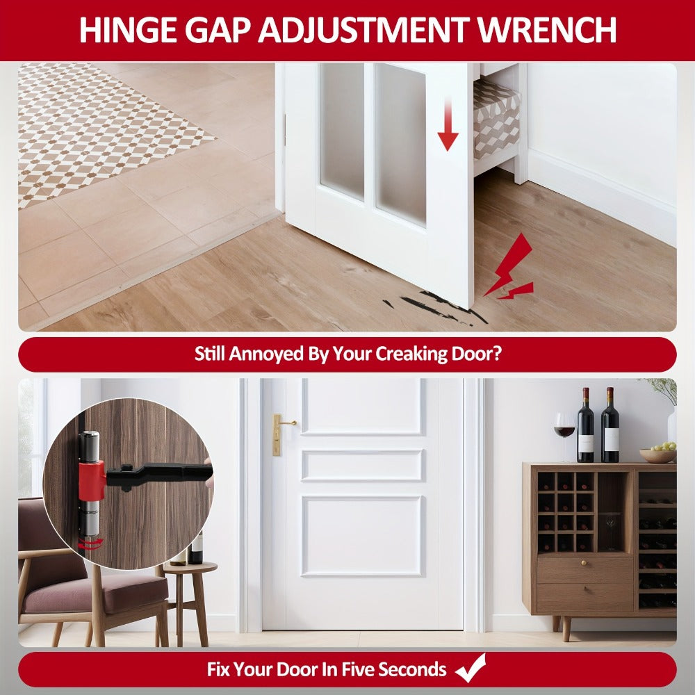 Door Hinge Adjustment Tool Kit 6-in-1 - Heavy Duty Steel Hinge Bender Wrench Set for Precise Door Gap Adjustment, Residential & Commercial Use, One-Piece Construction