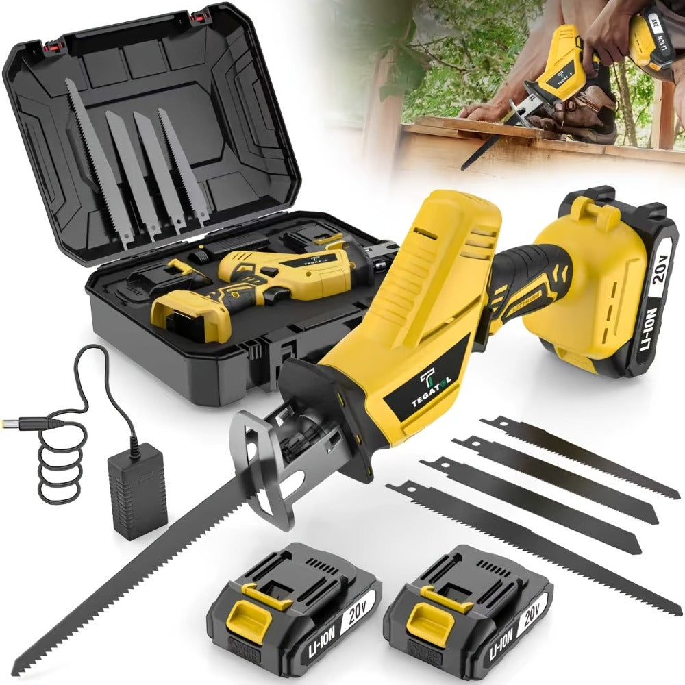 Electric Reciprocating Saw Cordless with LED Light & Safety Lock ¨C Multi-Purpose Cutting Tool with Replaceable Blades, 1 or 2 Battery Options, Carrying Case Included