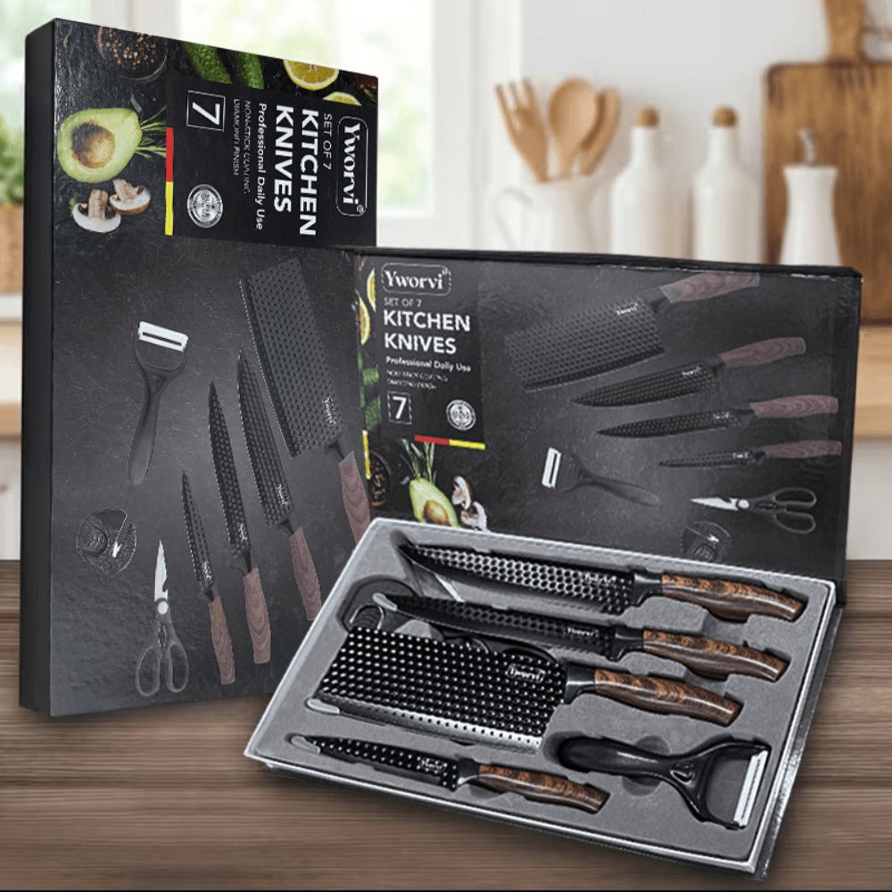 Kitchen Knife Set with Sharpener & Poultry Shears | Stainless Steel Chef Knives, Non-Slip Ergonomic Handle, Dishwasher Safe, Professional Cooking Utensils, 3-Piece or 7-Piece