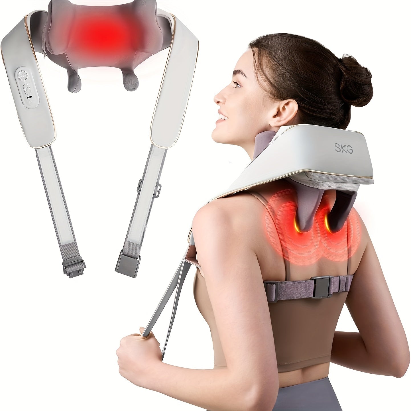 Wearable Neck & Shoulder Massager with Heat ¨C 6D Bionic Hand Kneading Trapezius Massager, 9 Modes 3 Intensities 40-45¡ãC Heat, Hands-Free Deep Tissue Massage for Home & Office, Gift for Women Men Mom