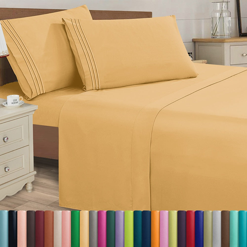 Microfiber Bed Sheet Set 4-Piece Deep Pocket Cooling Sheets Twin Full Queen King Cal King Split King ¨C Soft Wrinkle Fade Resistant Hotel Quality Bedding