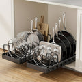 Pull Out Pot Lid Organizer Rack 2pcs Under Cabinet Pots and Pans Organizer, 8 Adjustable Dividers Slide Out Kitchen Cabinet Cookware Baking Sheet Holder, Drill-Free Easy Install