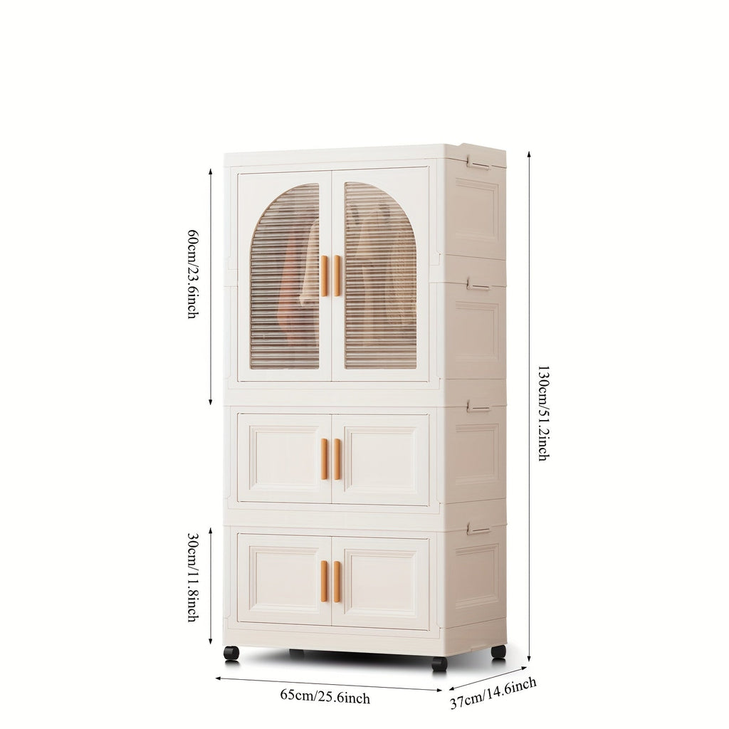 Folding Wardrobe Storage Cabinet on Wheels with Magnetic Door, Hanging Rod & Shelves ¨C 25.6¡± Wide Portable Closet Organizer