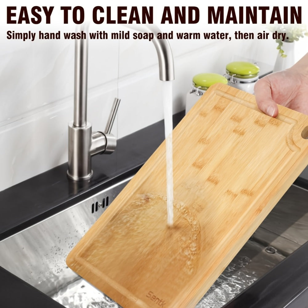 Wood Cutting Board Set of 3 Natural Wooden Chopping Boards with Juice Groove & Non-Slip Edges ¨C Reversible Design for Meat BBQ Home Kitchen Restaurant Holiday Gift