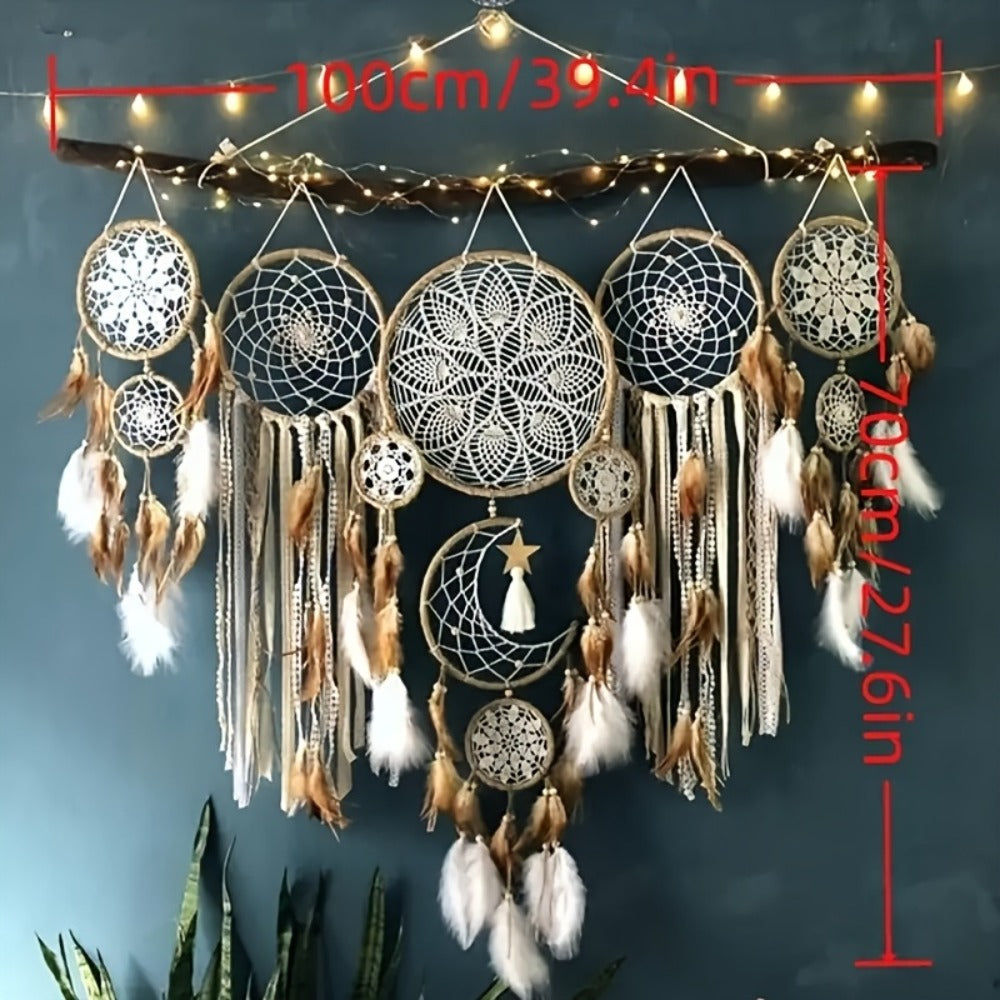 Dream Catcher Wall Decor 5 Pack Large Handmade Boho Dream Catchers Moon Sun Wall Hanging Decoration Bohemian Bedroom Decor Aesthetic Room Decor Bed Decoration Boho Wall Art Camel