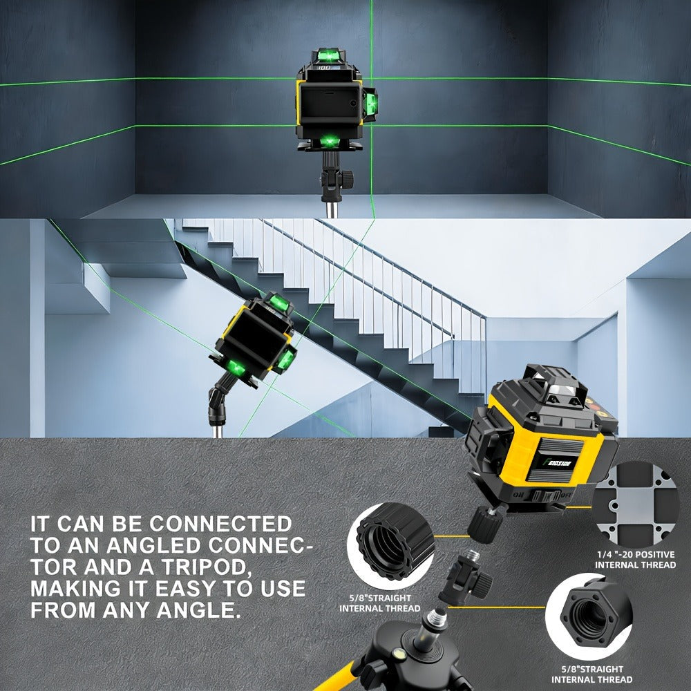 16-Line Laser Level Kit 4D 360 Self Leveling with 2x 3000mAh Battery 39 Inch Tripod Remote Control Lifting Platform for Construction Tile Renovation Wall Floor Alignment