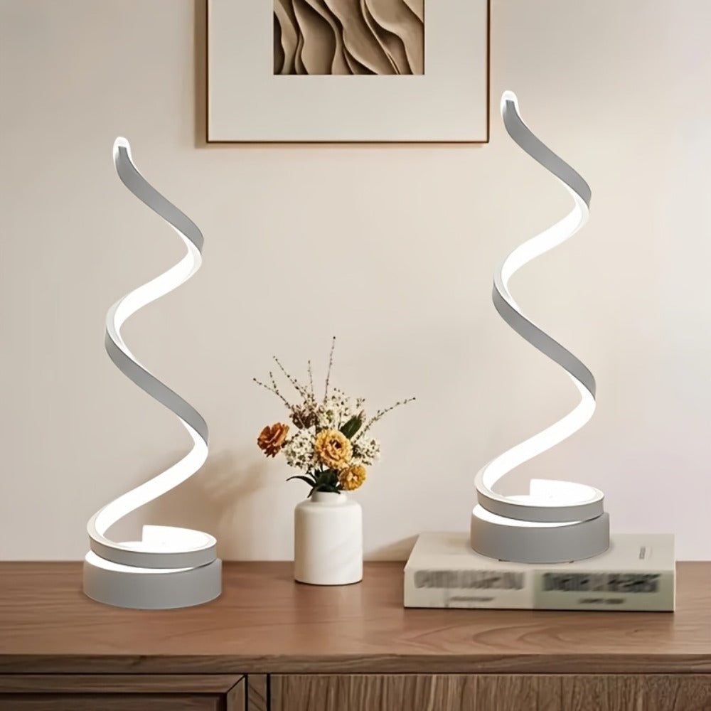 Dimmable Spiral Table Lamp with Touch Control & USB-C Charging Port, 3-Way Brightness Bedside Nightstand Lamp, Modern Minimalist LED Desk Lamp for Bedroom Living Room, Black & White