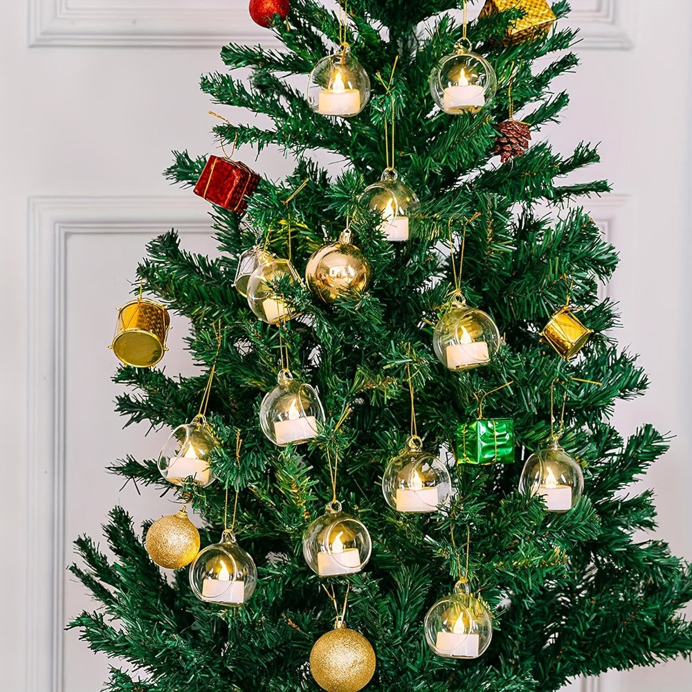 Hanging Glass Ball Candle Holders Set for Wedding Party Christmas Tree Decoration - Clear Glass Tea Light Holders with Hanging Design, Fillable Ornament Balls for Home Decor