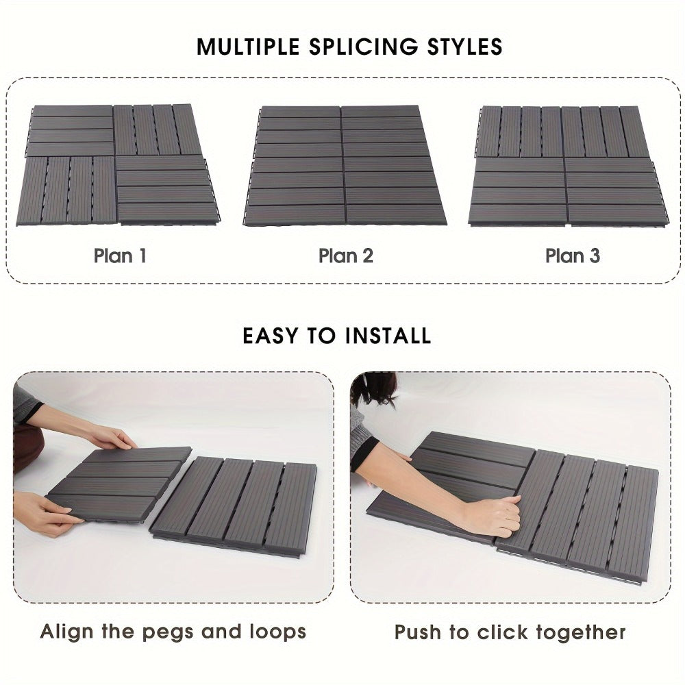Interlocking Deck Tiles 44pcs 12¡±x12¡±, Waterproof Outdoor Patio Flooring Tiles, PP Plastic Interlocking Floor Tiles for Balcony Pool Backyard Terrace, Easy Install All-Weather Anti-Slip Deck Tiles Grey
