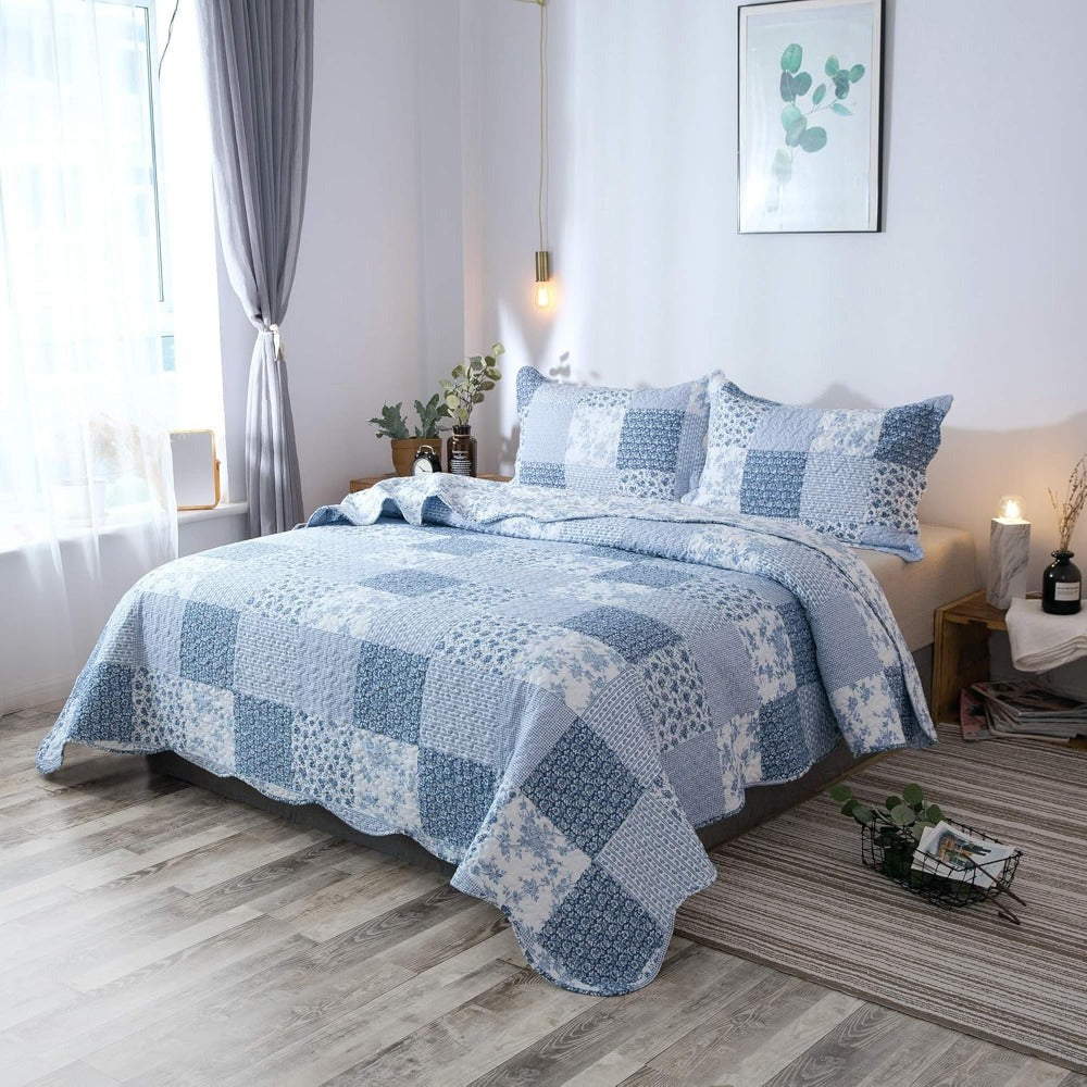 Floral Quilt Set Lightweight Bedspread Coverlet 2 or 3-Piece, All Season Hypoallergenic Breathable Paisley Patchwork Print Quilt for Bedroom Guest Room Dorm RV Cabin, Twin Queen King, Shabby Chic