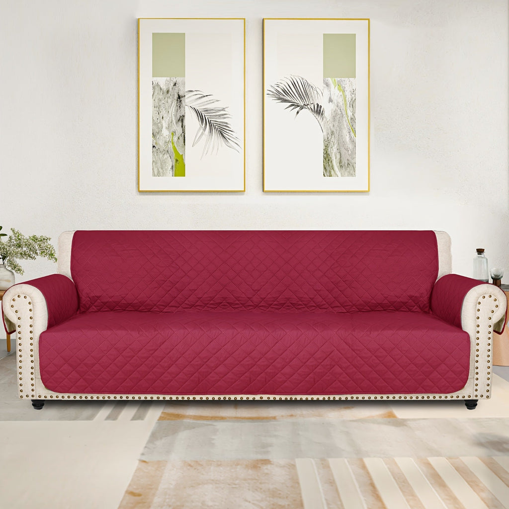 Sofa Slipcover 5-Layer Quilted Thick Sofa Cover Protector Elastic Strap Non-Slip Washable Pet Friendly Universal Fit 3 4 Seater Couch Cover for Living Room - 10 Colors