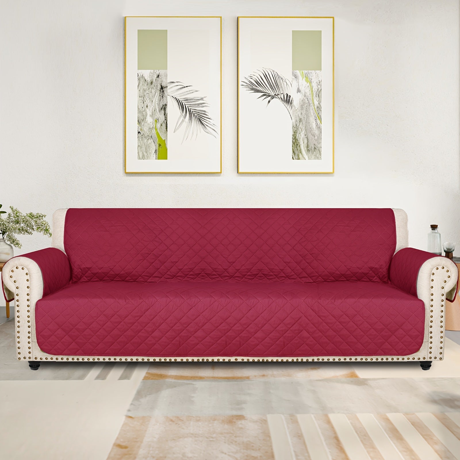 Sofa Slipcover 5-Layer Quilted Thick Sofa Cover Protector Elastic Strap Non-Slip Washable Pet Friendly Universal Fit 3 4 Seater Couch Cover for Living Room - 10 Colors