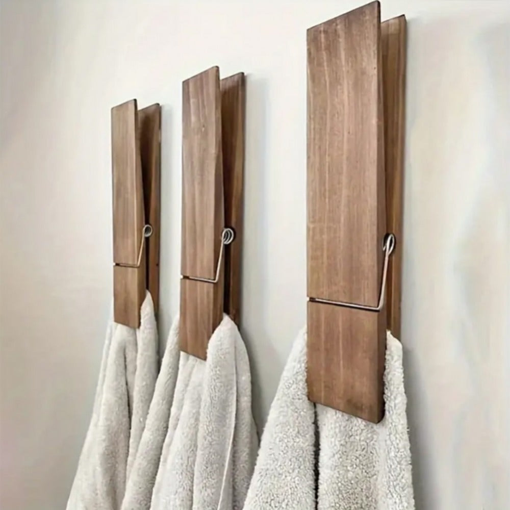 Wooden Clothespins Heavy Duty Laundry Clips - Oversized Clothes Pins for Bathroom, Kitchen & Outdoor Drying, Rust-Resistant Wood Towel Clip