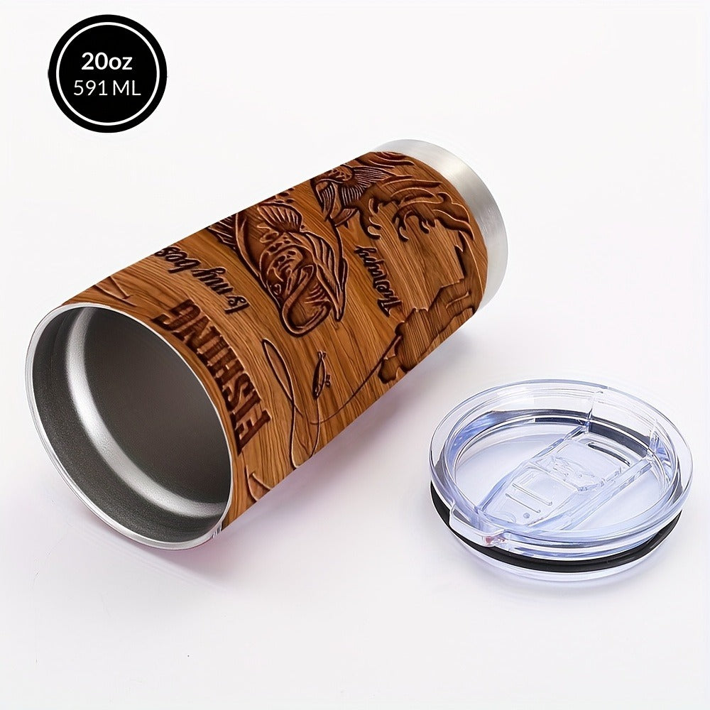 Fisherman Graphic Insulated Tumbler 20oz 304 Stainless Steel with Lid and Straw Travel Cup for Hot Cold Drinks Camping Drinkware Gift for Dad Birthday Fathers Day Brown