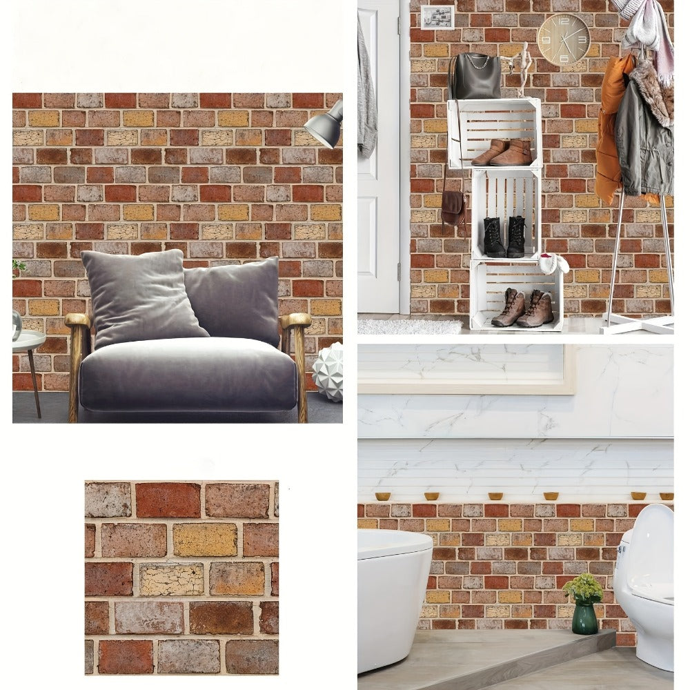 Peel and Stick Tile Stickers 20pcs Vintage Brick Pattern Self-Adhesive Waterproof Wall Tiles for Kitchen Bathroom Toilet ¨C Removable Oil-Proof Backsplash Wall Art Decor