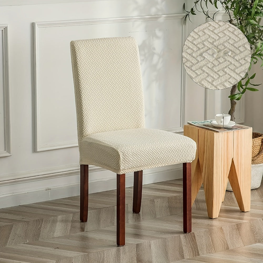 Dining Chair Covers Set of 4 6 Waterproof Stretch Parson Chair Slipcovers - Polar Fleece Jacquard Elastic Band Fit Kitchen Dining Room Chair Protector, 7 Colors, Beige Black Khaki Burgundy Gray