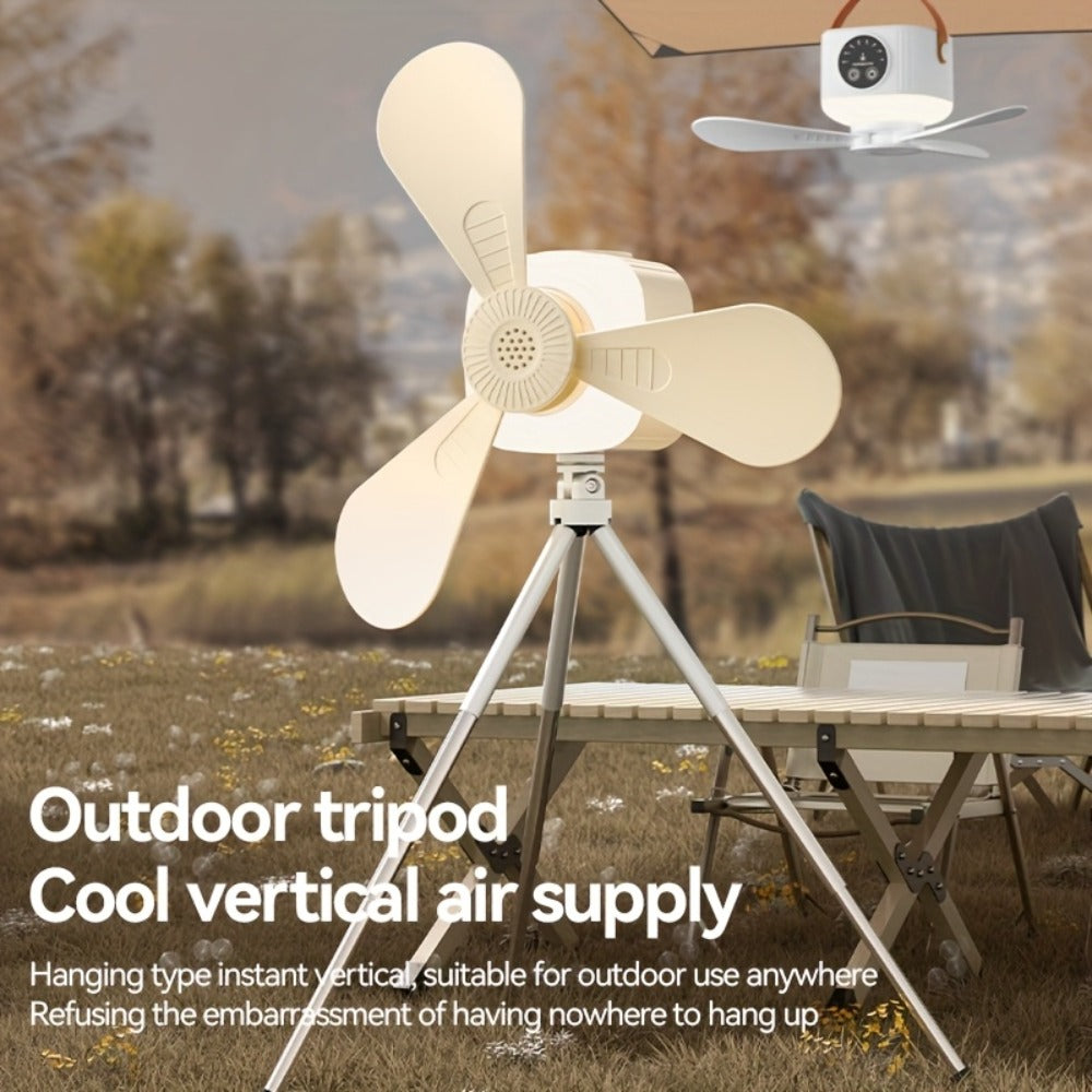 Camping Fan with Light & USB Rechargeable | Portable Outdoor Tent Fan with Tripod Stand, Detachable Blades, Adjustable Speed & Brightness for Camping, Bedroom, Dormitory & Travel Use ¨C Silent Operation
