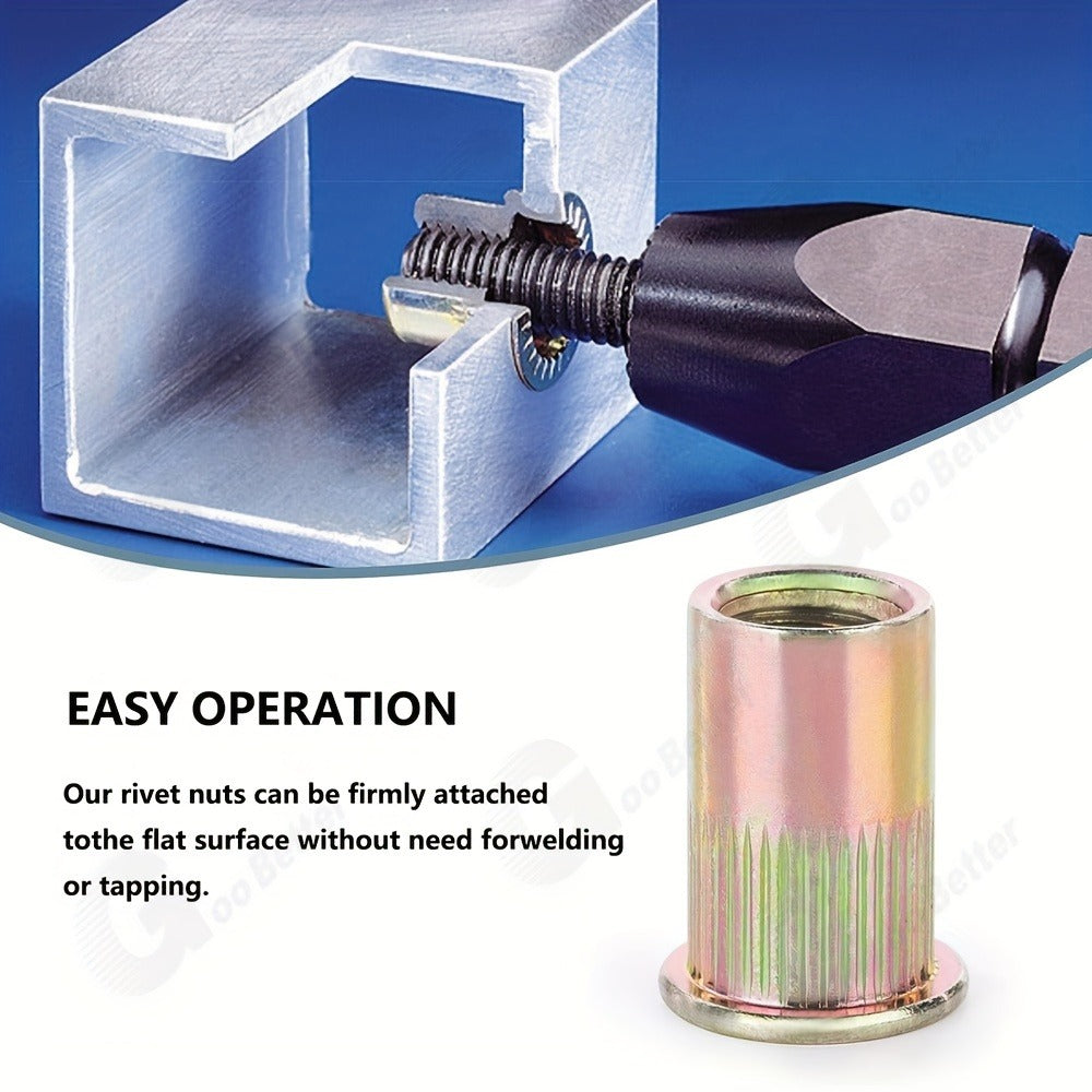860pcs Rivet Nut Kit SAE UNC Assortment ¨C Zinc Plated Carbon Steel Flat Head Insert Threaded Nuts 7 Sizes with Case for Auto Furniture & Industrial Projects