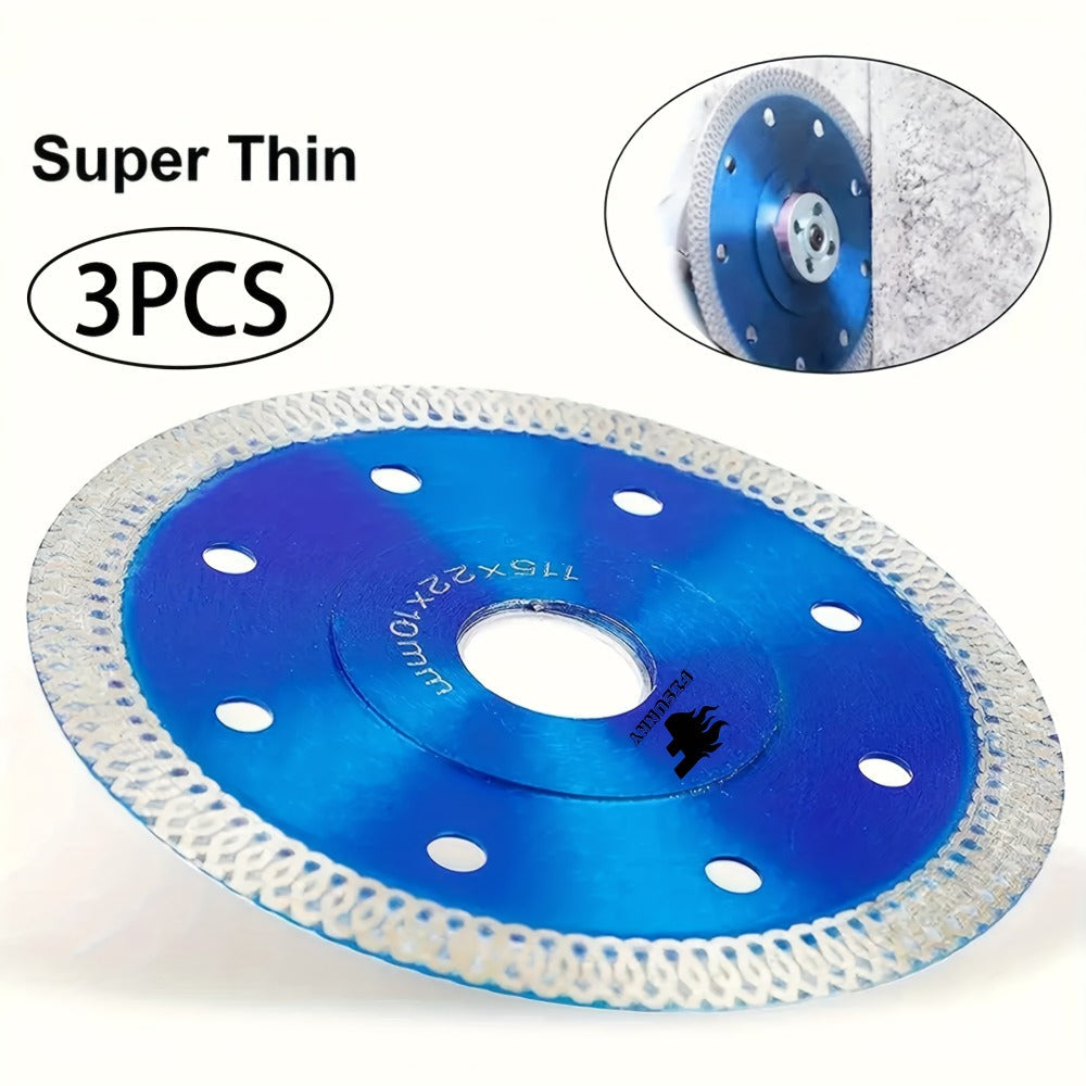 Diamond Saw Blade 4-1/2 Inch 3-Pack X-Teeth Ultra Thin Dry Wet Cut for Porcelain Ceramic Tile Brick Granite Concrete 13000 RPM 7/8 Arbor with 5/8 Adapter DIY Home Use