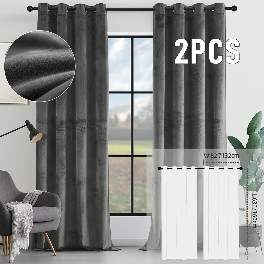 Velvet Room Darkening Curtains 2 Panels | Grommet Top Thermal Insulated Soundproof Blackout Curtains for Living Room Bedroom, Soft Solid Color Vintage Window Drapes