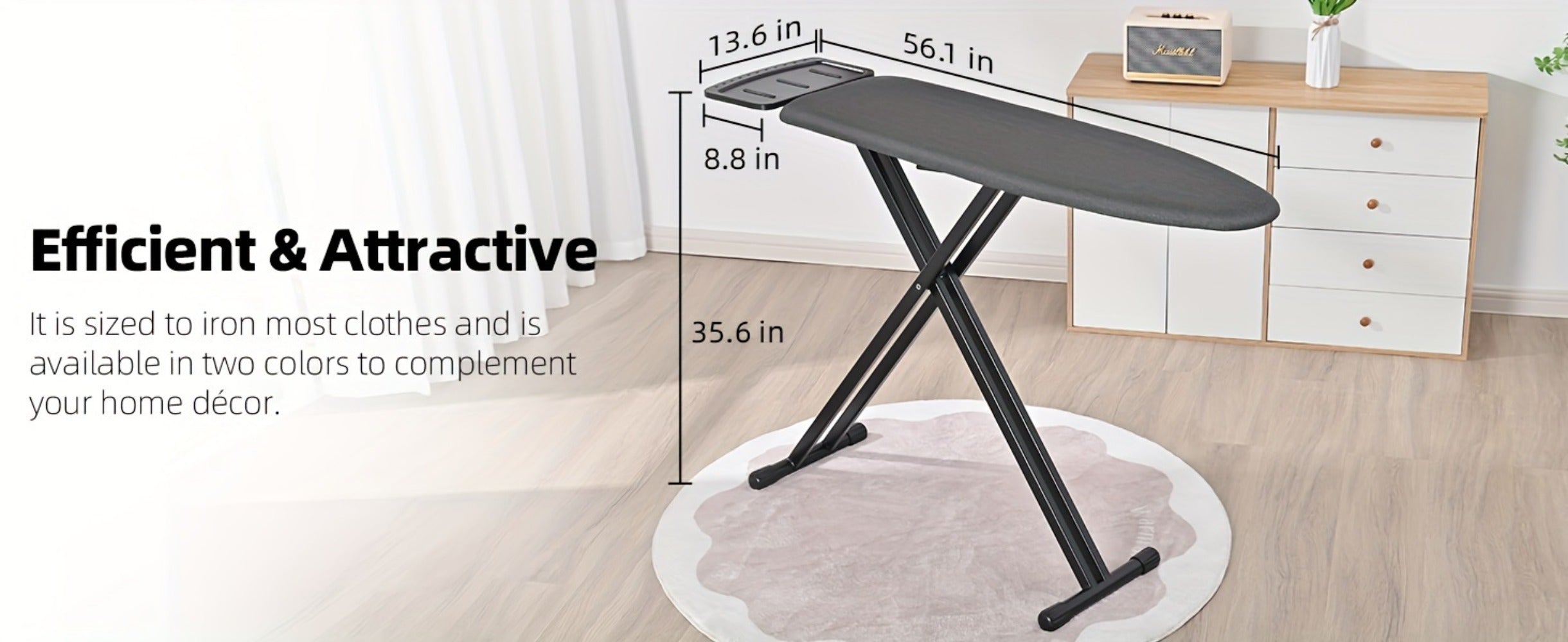 Full Size Ironing Board 43x13 In with Iron Rest, Adjustable Height & Thick Heat-Resistant Padded Cover, Sturdy Anti-Skid Metal Legs, Lightweight Freestanding Iron Board for Home Laundry Room Bedroom
