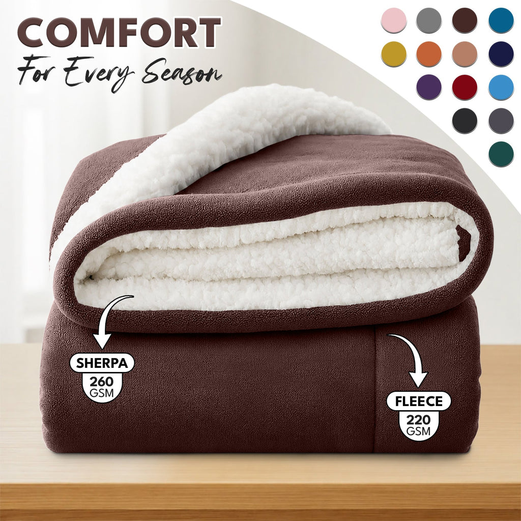 Sherpa Flannel Blanket ¨C Double-Layer Ultra Soft Warm Throw for Bed, Sofa & Bedroom Decor, Better Sleep, 14 Colors, 3 Sizes