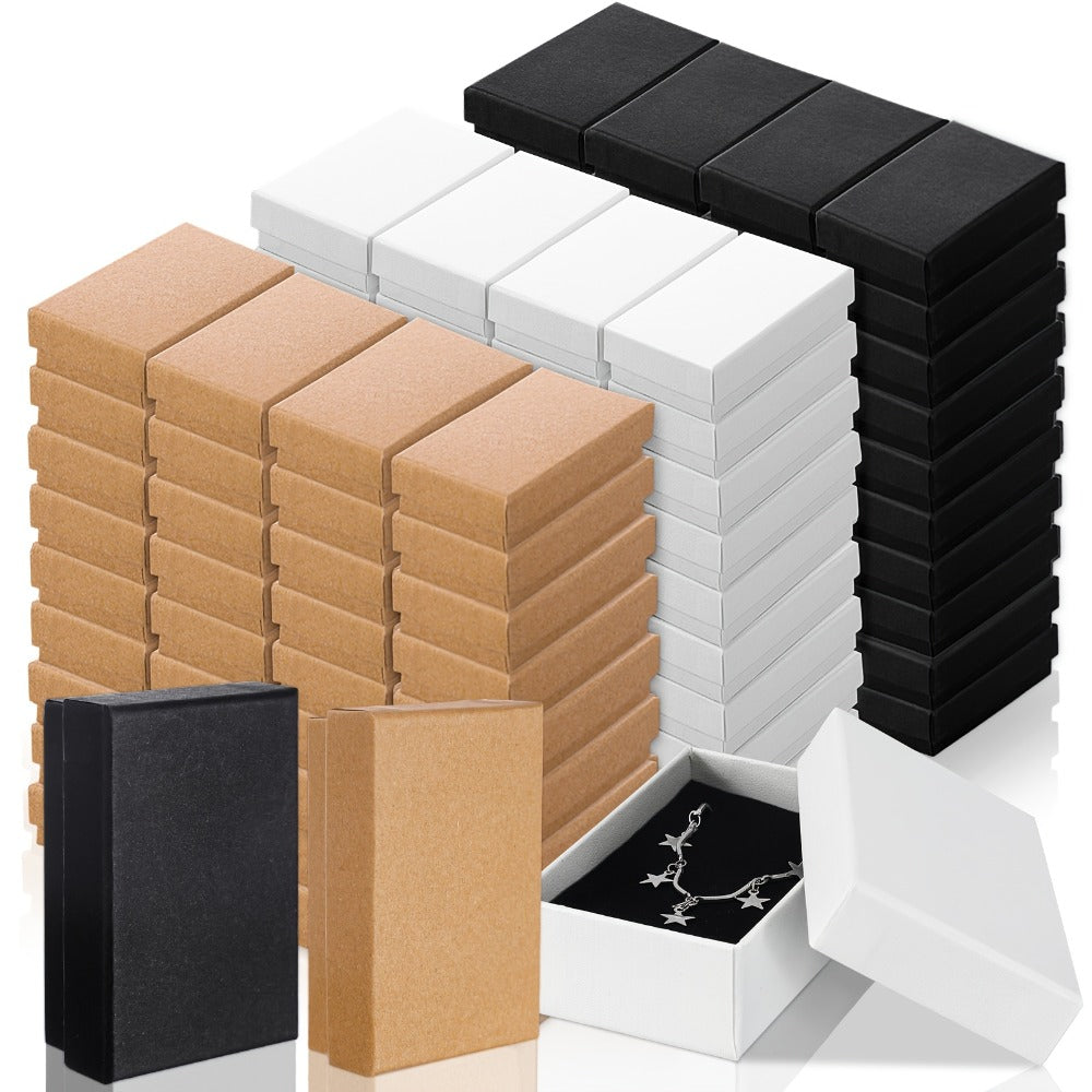 Jewelry Gift Boxes Bulk 100pcs Cardboard Paper Boxes for Necklace Earring Bracelet Ring Storage Packaging Display Christmas Thanksgiving Gift Boxes Brown Black White 3.2x2x1.2in