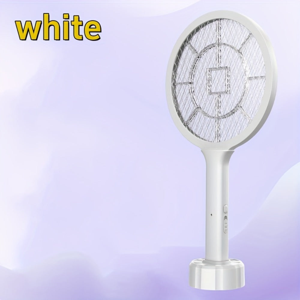 Electric Mosquito Swatter Racket Bug Zapper with LED Night Light & USB Charging, Handheld Insect Killer with Base Stand, Dual Mode Mosquito Lure Lamp for Home, Office & Outdoor Use