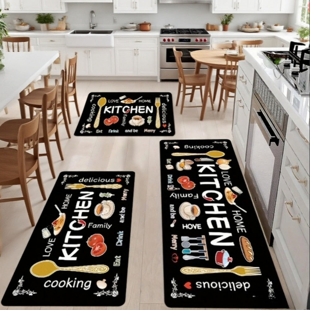 Kitchen Rug Set 3-Piece, Egg Beater Knife & Fork Theme Decorative Kitchen Mats ¡ª Soft, Easy-to-Clean Non-Slip Carpet for Kitchen, Dining Room, Bedroom & Bathroom | Fun Cooking Gift