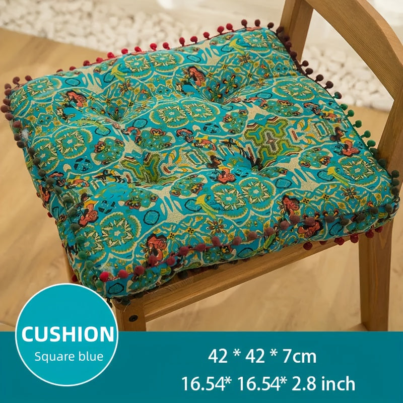 Moroccan Boho Chair Cushion Seat Pad with Cover Fiberfill Stuffed Bohemian Floor Cushion for Outdoor Indoor Chairs Benches Living Room Bedroom Hand Washable Decor