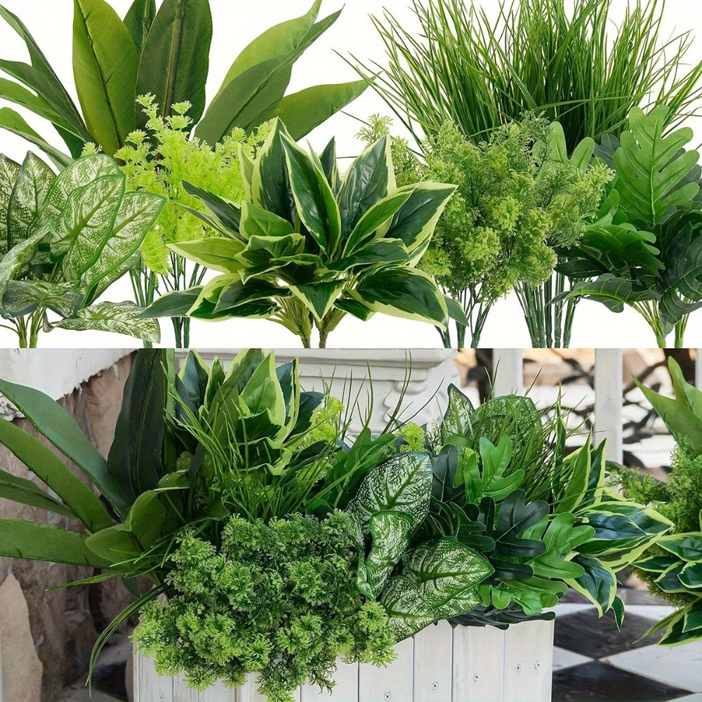 Artificial Boxwood Stems 9-Pack UV Protected ¨C Faux Plastic Greenery for Indoor Outdoor Decor, Hanging Garden, Porch, Window Box, Wedding & Farmhouse Home Decoration, Realistic Fake Plants