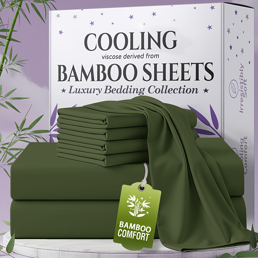 Bamboo Bed Sheet Set 4-6 Piece Extra Deep Pocket Breathable Cooling Soft Wrinkle-Free Hotel Luxury Pillowcase Set Twin Full Queen King 15 Colors