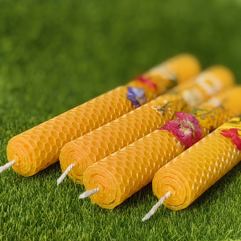 Floral Cone Candle Holders Set of 4 ¨C 10-Inch Decorative Beeswax Taper Candles for Holiday Parties, Valentine's Day & Mother's Day Gifting