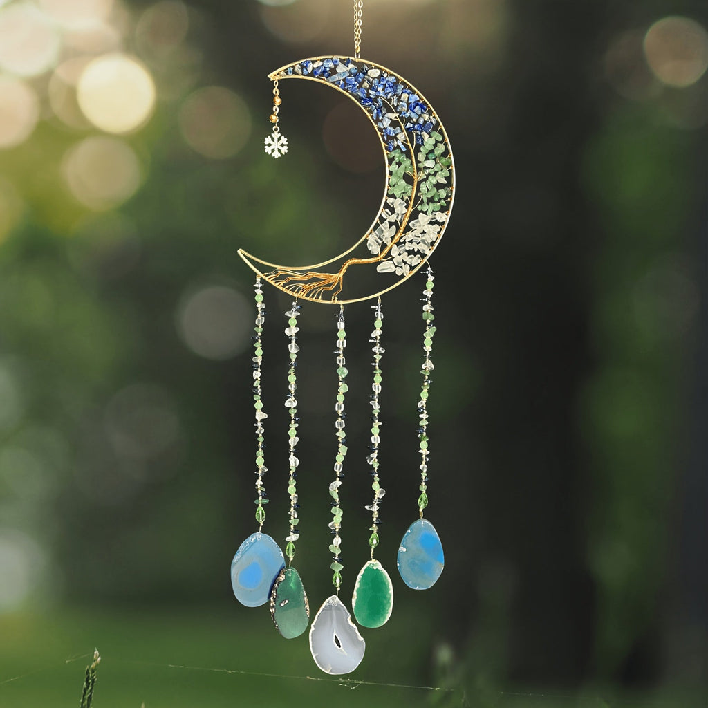 Moon Agate Tree Hanging Ornament Handmade Boho Suncatcher Wall Decor - Crystal Window Sun Catcher Gift for Mom Friends Women Birthday Christmas Holiday Home Decoration