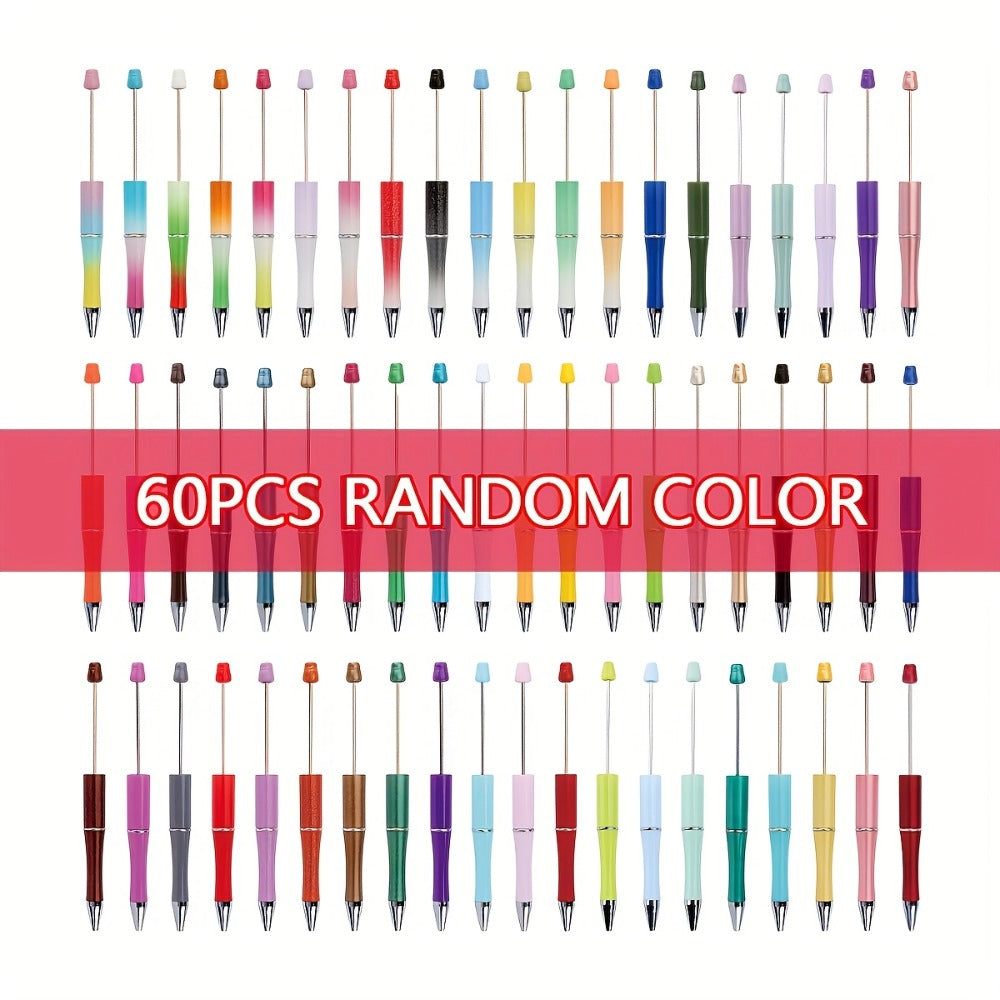 Beadable Pens Bulk 40/60pcs, DIY Bead Ballpoint Pens with Black Ink Shaft, Assorted Random Colors for DIY Crafts, School Office Teachers Bridal Shower Graduation Gifts