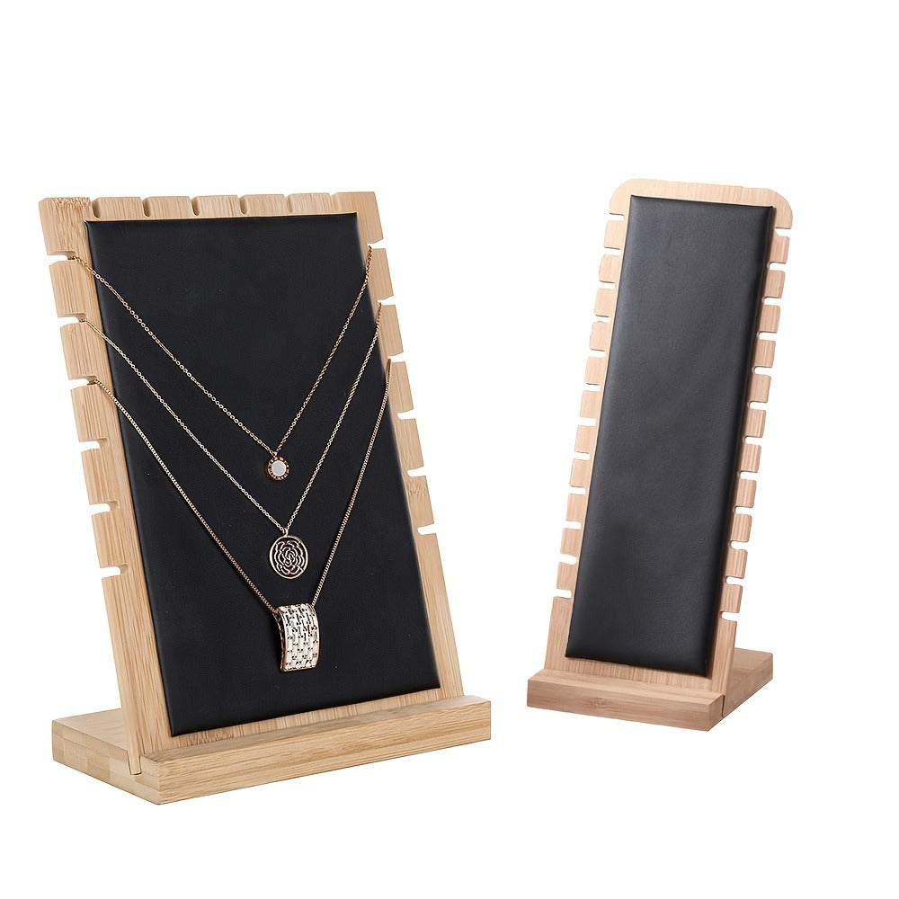 Bamboo Jewelry Necklace Display Stand 2 Pack - Multi-Hook Necklace Holder Tower, Tabletop Showcase Organizer for Retail Store, Beige Rectangle Jewelry Stand No Tools Required
