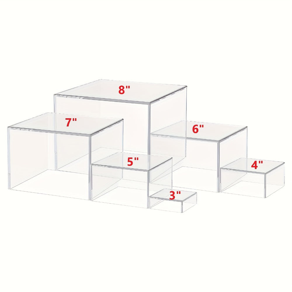 Acrylic Buffet Risers 6pcs Display Stand Set 8 Sizes 3¡±-10¡±, Cube Box Riser Shelf for Party Catering Dessert Table, Food Display Stand for Collectibles Cupcakes Jewelry, White or Clear