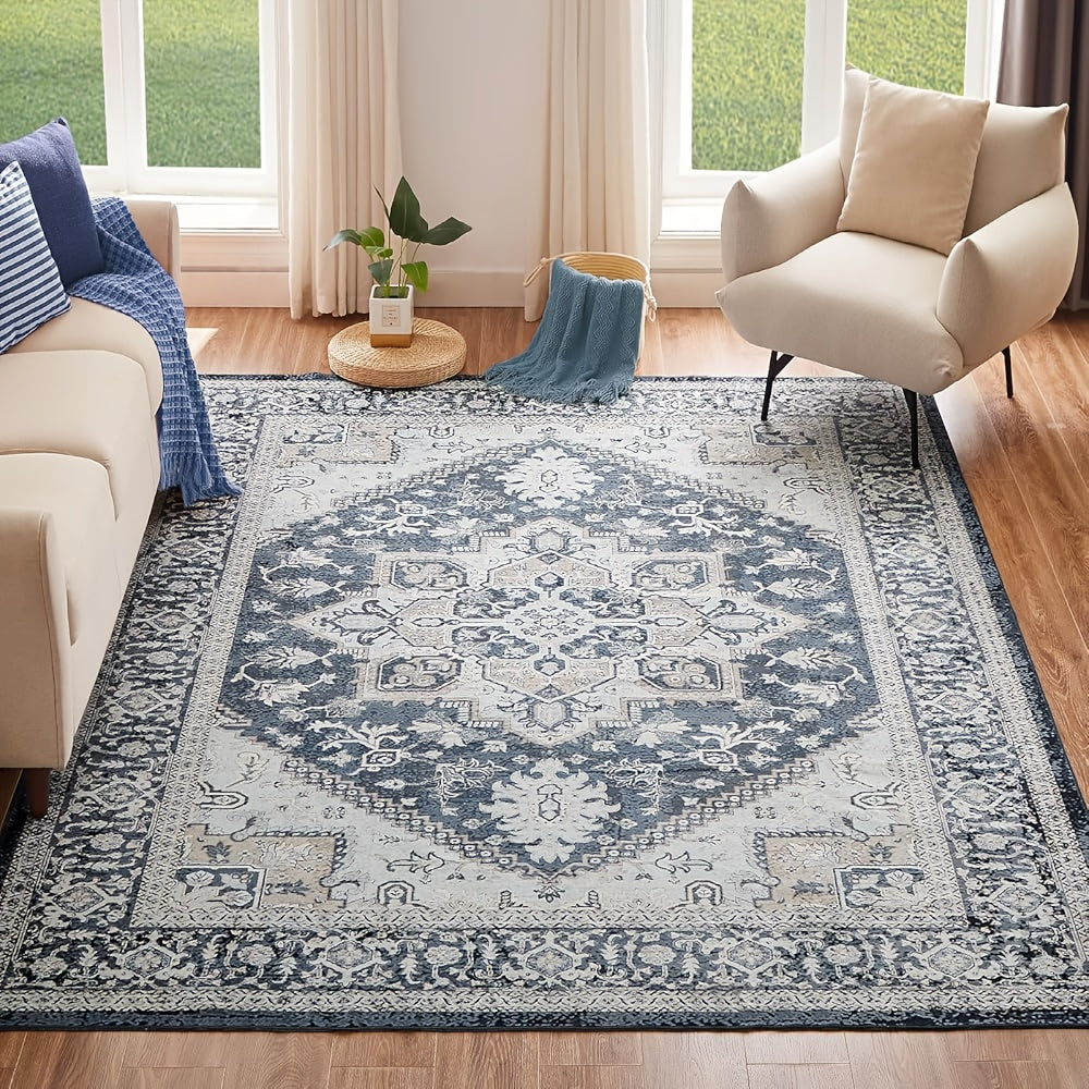 Vintage Persian Area Rug Machine Washable Non-Slip Non-Shedding Floral Indoor Carpet for Living Room Bedroom in Multiple Colors and Sizes