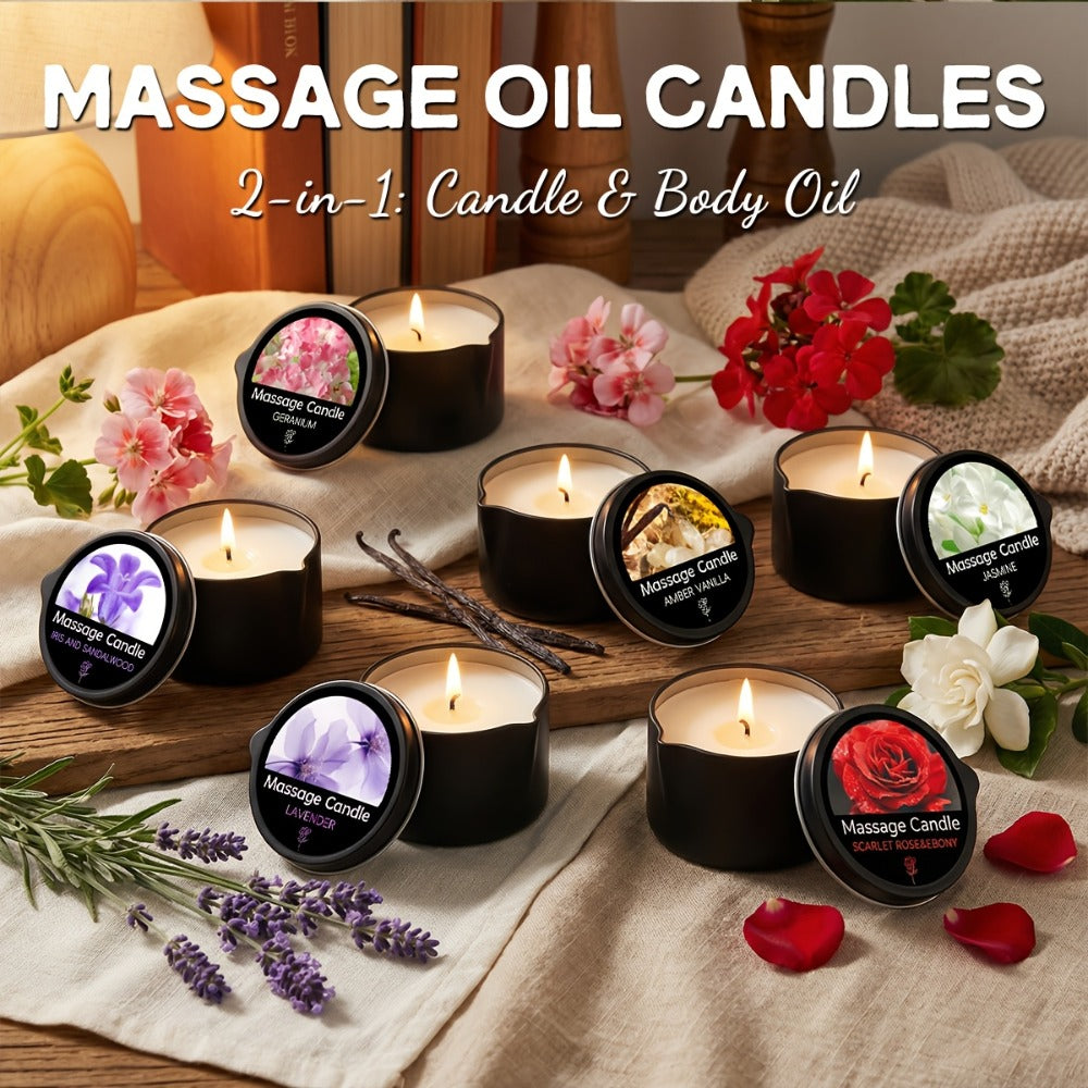Massage Oil Candle 2-in-1 Soy Wax Scented Candle with Essential Oil Warm Moisturizing Body Lotion 20+ Scents Spa Pedicure Nail Salon Wedding Valentine Gift for Women